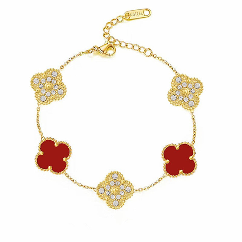 Clover Bracelet Deluxe Gold | Red