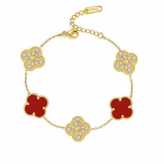 Clover Bracelet Deluxe Gold | Red