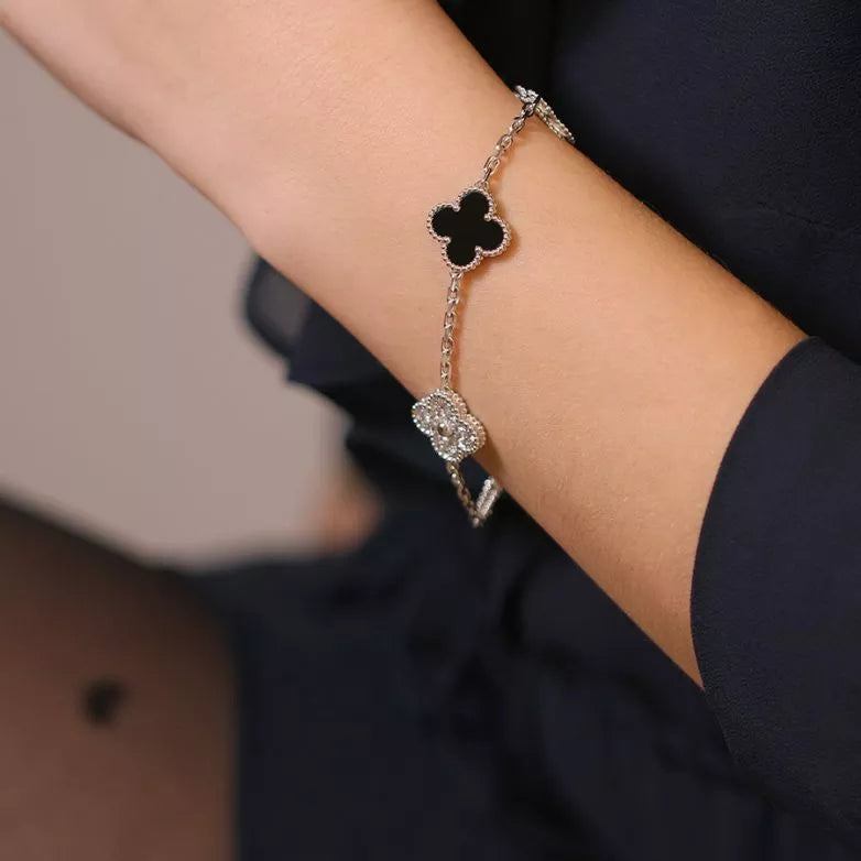 Clover Bracelet Deluxe Silver | Silver & Black